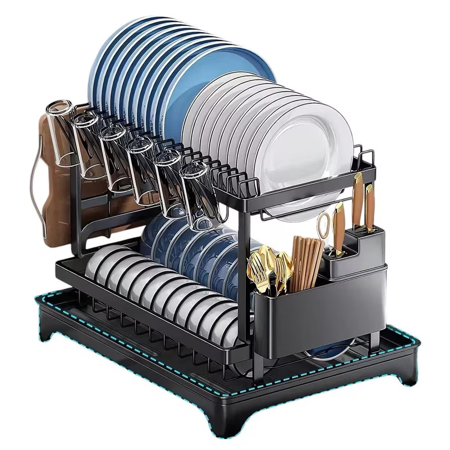 Scurgator vase, design auto-draining, organizator compact, negru, 42x30x29cm