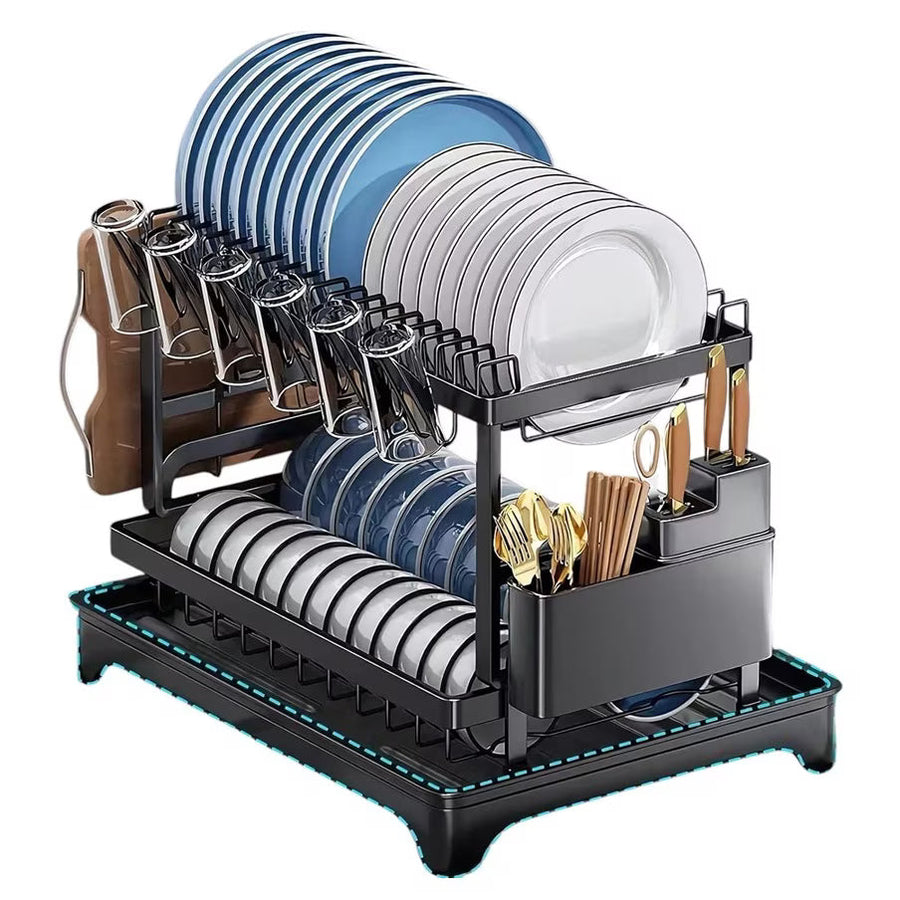 RESIGILAT - Scurgator vase, design auto-draining, organizator compact, negru, 42x30x29cm