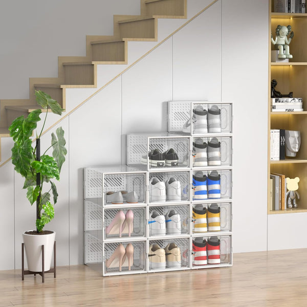 Cutii Organizatoare pentru incaltaminte, 6 compartimente, pliabile, design transparent, 34.5x25.5x105cm, alb