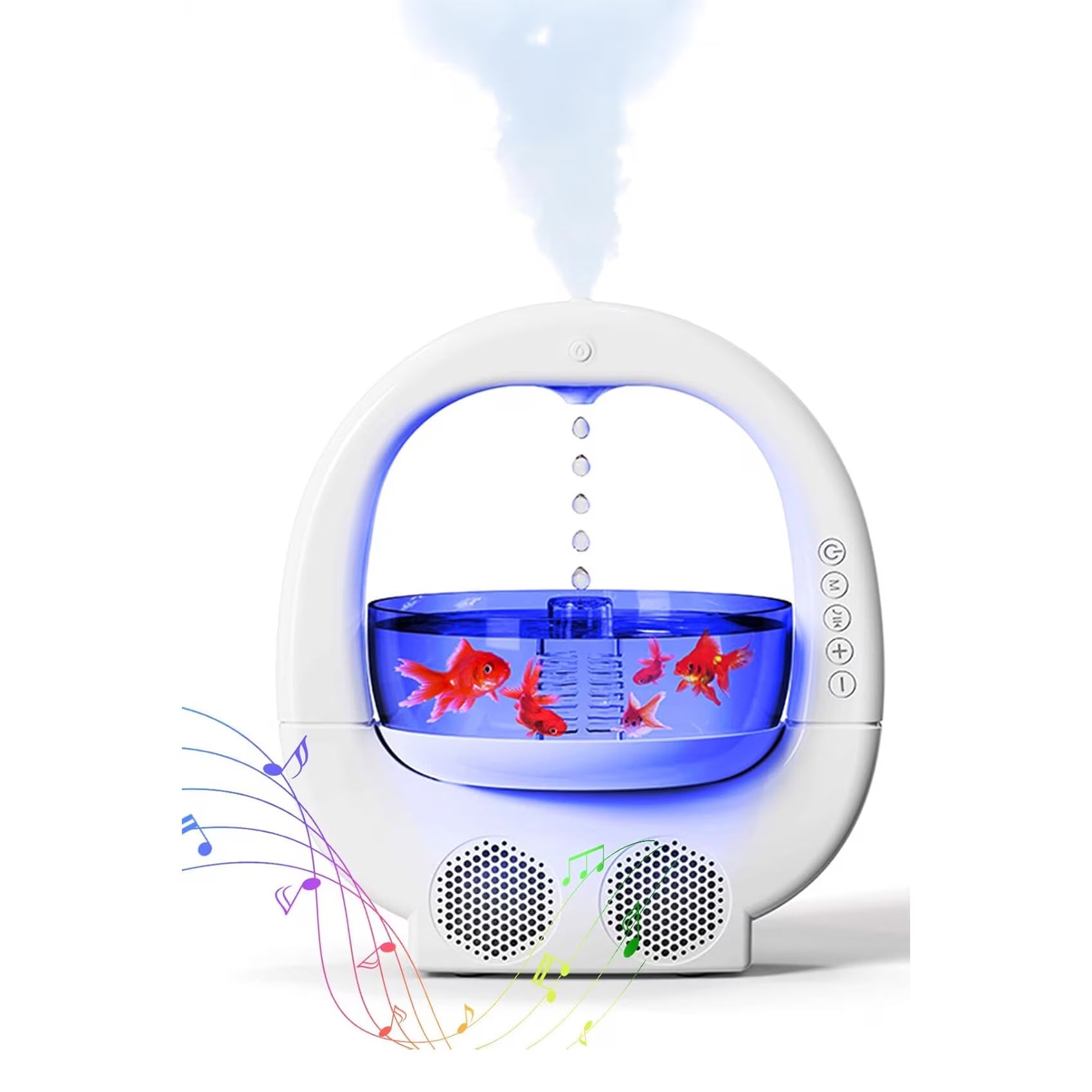 Umidificator cu Bol Decorativ, Boxa Bluetooth si Iluminare RGB, 700 ml, dimensiuni 23 x 25.6 x 16.2 cm, din ABS, alb