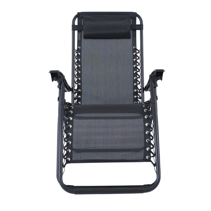 Set 2 sezlonguri Zero Gravity rabatabile 176x67x110 cm – plasa Teslin, perna si tava suport