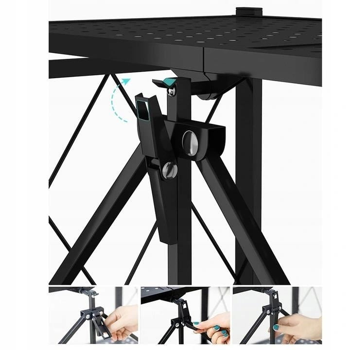 Raft depozitare metalic, pliabil, pe roti, 4 polite, 71.5 x 39 x 124 cm