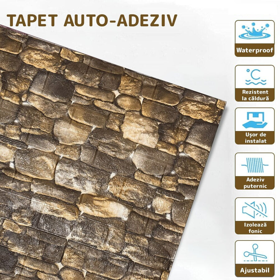 Tapet 3D caramida model piatra naturala auto-adeziv pentru interior, 70 x 77 cm