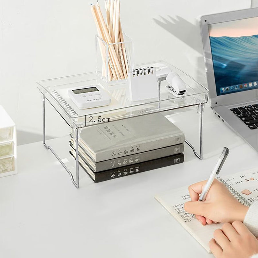 Organizator pliabil pentru bucatarie, sistem de stivuire, picioare inox, 29 x 21 x 16 cm, transparent