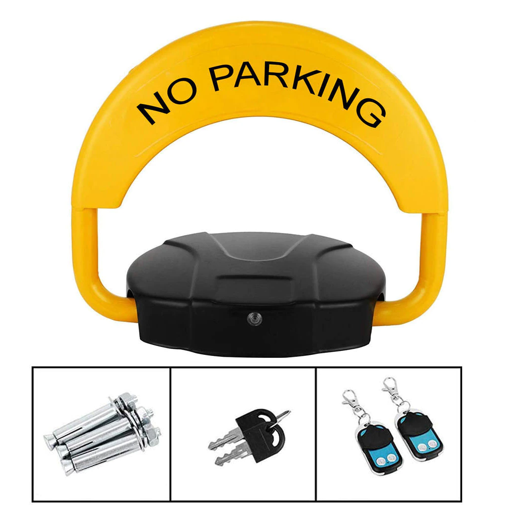 RESIGILAT Blocator loc parcare automat, cu 2 telecomenzi si alarma, suporta 2 tone, Galben/Negru, rezistent intemperii