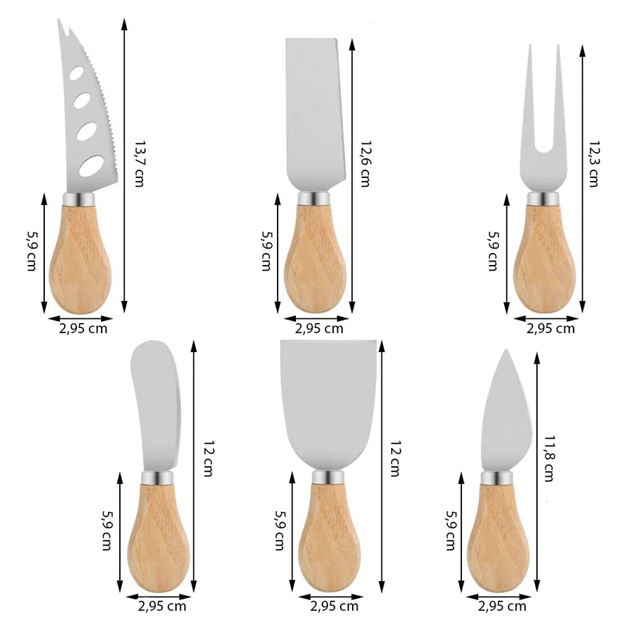 Set 6 cutite cu maner de lemn pentru branzeturi