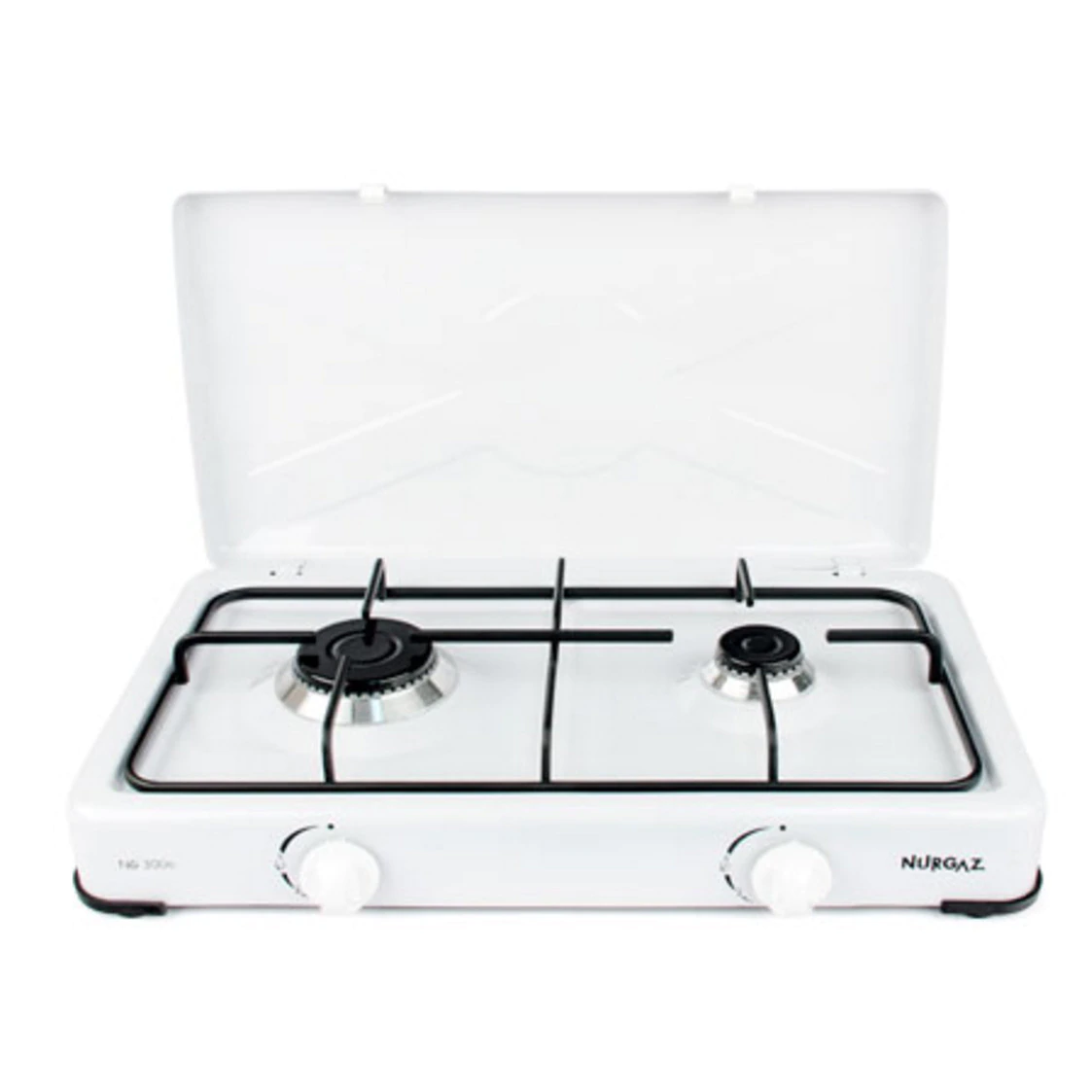 Aragaz emailat Ertone  ERT-MN 207, portabil, pentru camping, 2 arzatoare, 57 x 27x 7 cm; Alb