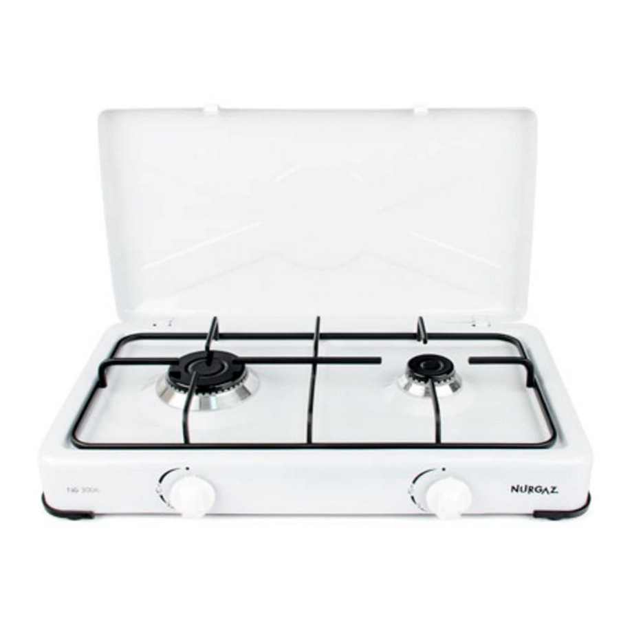 Aragaz emailat Ertone  ERT-MN 207, portabil, pentru camping, 2 arzatoare, 57 x 27x 7 cm; Alb