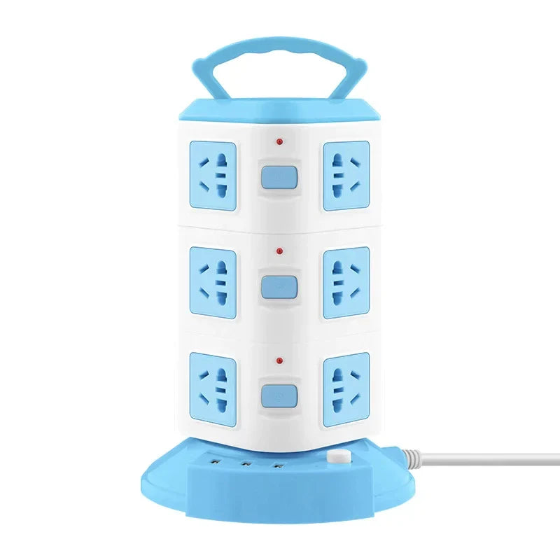 Prelungitor turn / vertical cu 12 Prize 3 porturi USB, 3 Intrerupatoare, alb/albastru
