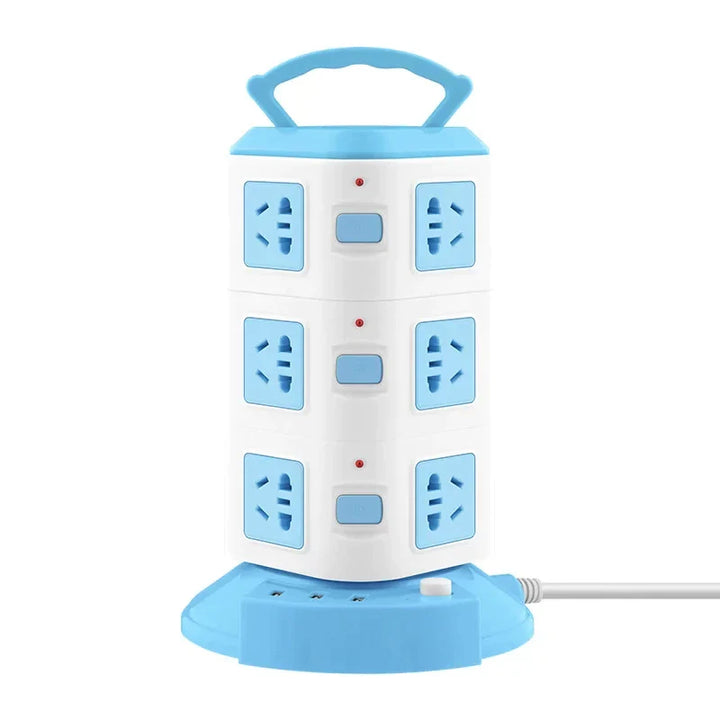 Prelungitor turn / vertical cu 12 Prize 3 porturi USB, 3 Intrerupatoare, alb/albastru