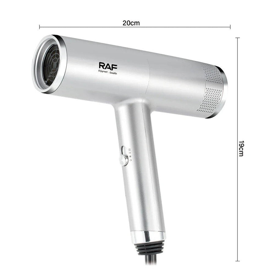 Uscator de par cu ioni negativi, RAF R474, 1600W, 2 viteze, buton de aer rece, 1 cap magnetic inclus, argintiu