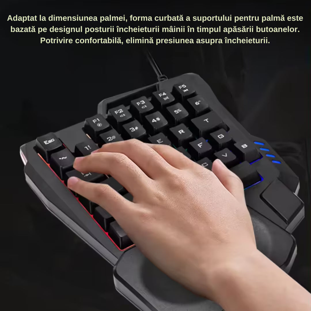 Set Gaming telefon complet 5 in 1 cu tastatura Iluminata RGB, emulator jocuri telefon, mouse gaming, suport telefon Inclus, mouse pad Inclus, Wireless, cu inteligent Spray control, compatibil Android