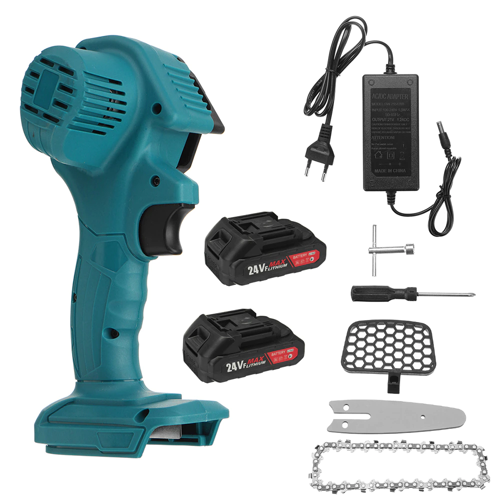 RESIGILAT - Mini fierastrau electric fara fir, cu lant 6 inch si 2 acumulatori 2000mah, 24V