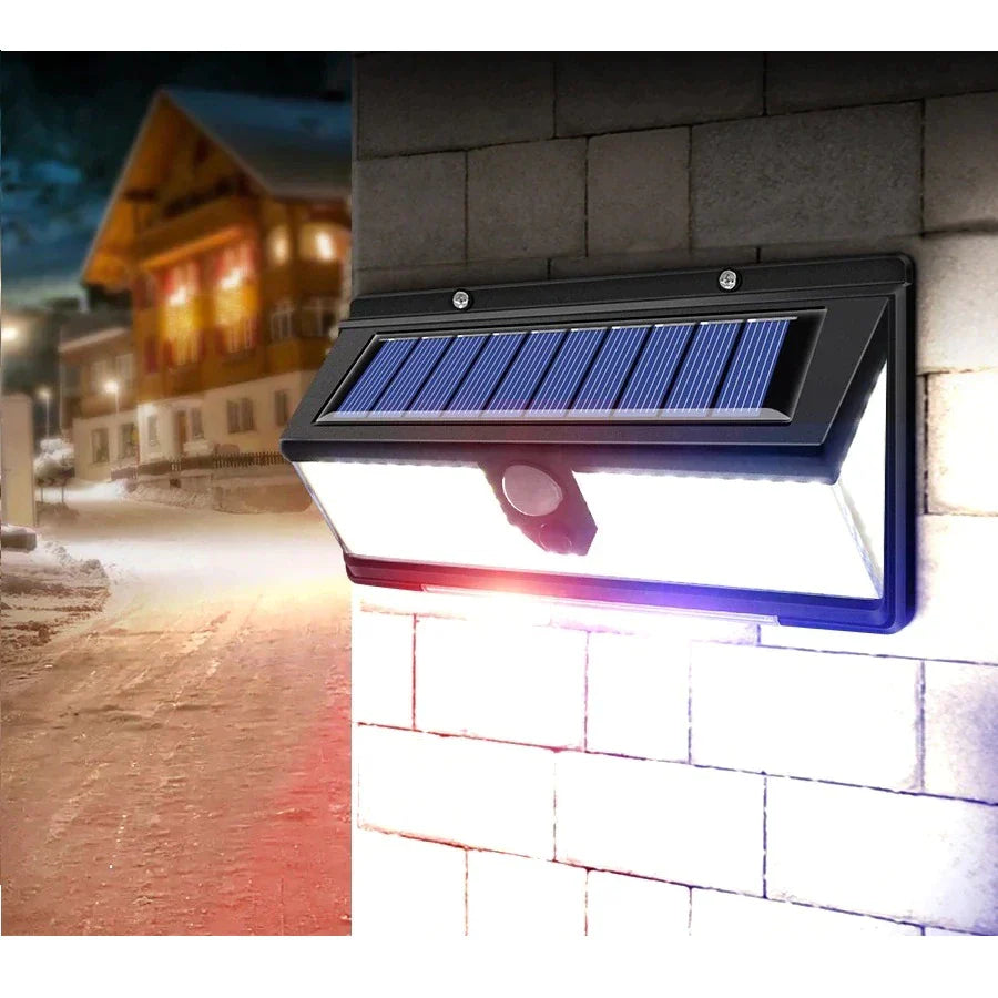 Lampa cu incarcare solara, CL-S190, 190 x LED SMD, 18 leduri rosii/albastre, 4 moduri de functionare, senzor de miscare/amurg/stare de veghe, Negre
