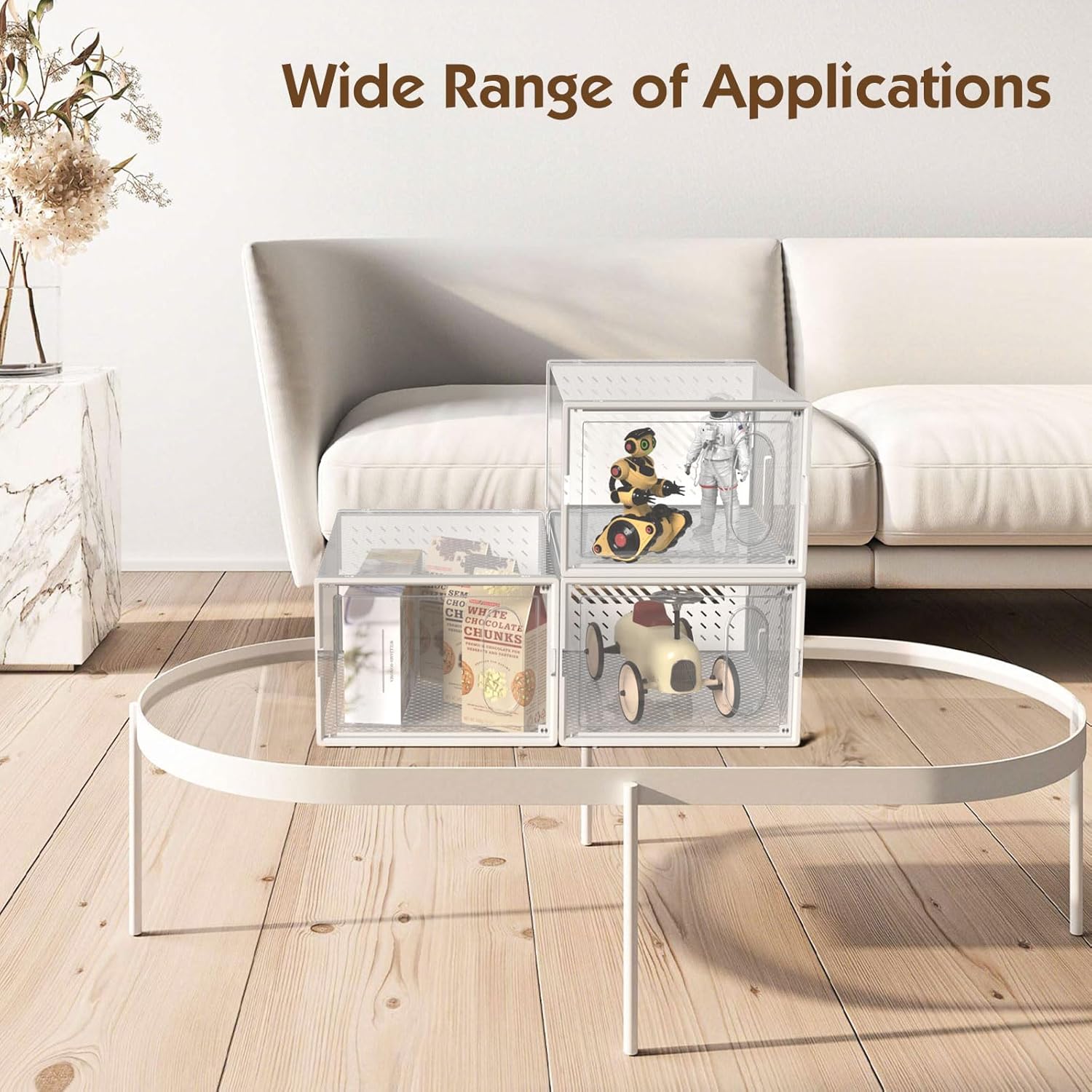 Cutii Organizatoare pentru incaltaminte, 6 compartimente, pliabile, design transparent, 34.5x25.5x105cm, alb