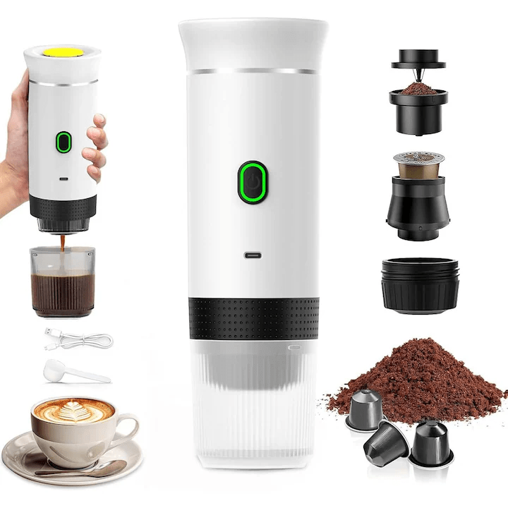 Espressor Portabil 3 in 1 Capsule si Cafea Macinata, USB Reincarcabil, 20BAR, 60ml