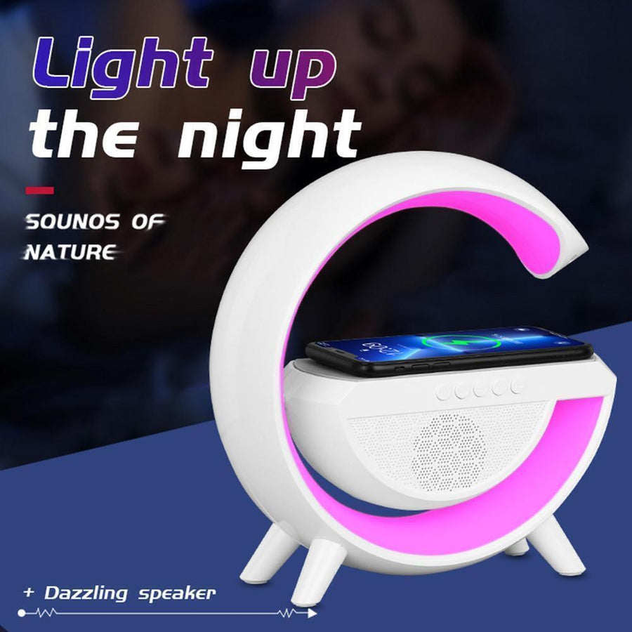 Lampă LED multifuncțională RGB cu încărcare wireless 15W și boxă Bluetooth, albă