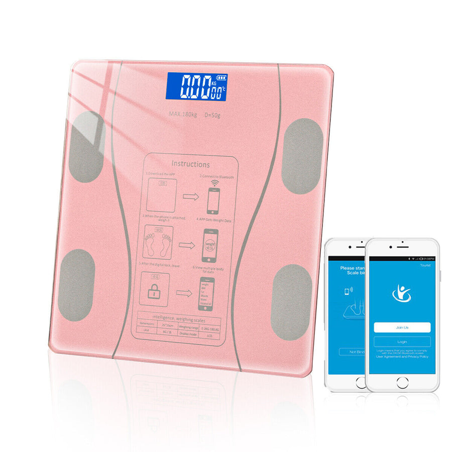 Cantar corporal cu ecran digital Iluminat, aplicatie smart, compatibil android/Ios, conectare bluetooth, termometru, 180 Kg Max