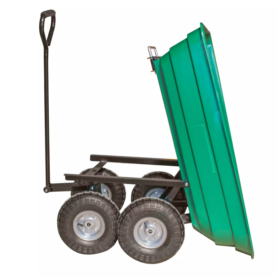 Carucior pentru gradina si curte, cuva basculanta, 125 L, roti cauciuc, verde