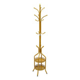 RESIGILAT - Cuier de podea metalic auriu, 34 x 189 cm, cu carlige multiple si 2 rafturi de depozitare, tip hall tree, pentru hol, dormitor sau birou