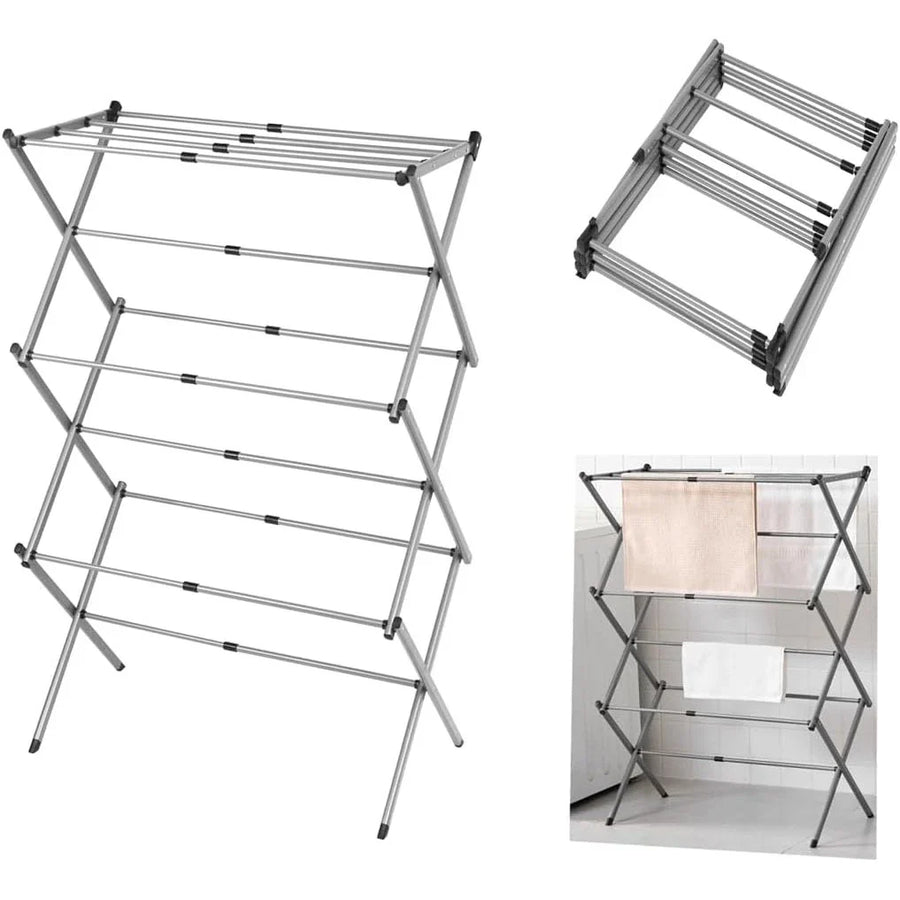 Uscator rufe metalic pliabil 3 niveluri, 11 bare, 74x103x38cm