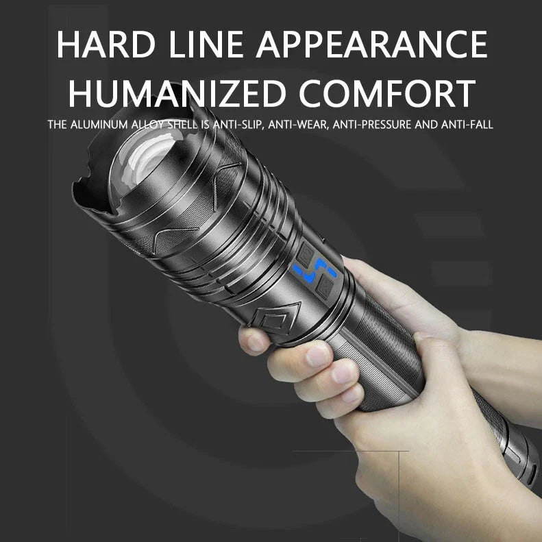 Lanterna profesionala cu LED laser, incarcare Type-C, 4 acumulatori inclusi, afisaj baterie, distanta iluminare pana la 1000 m,