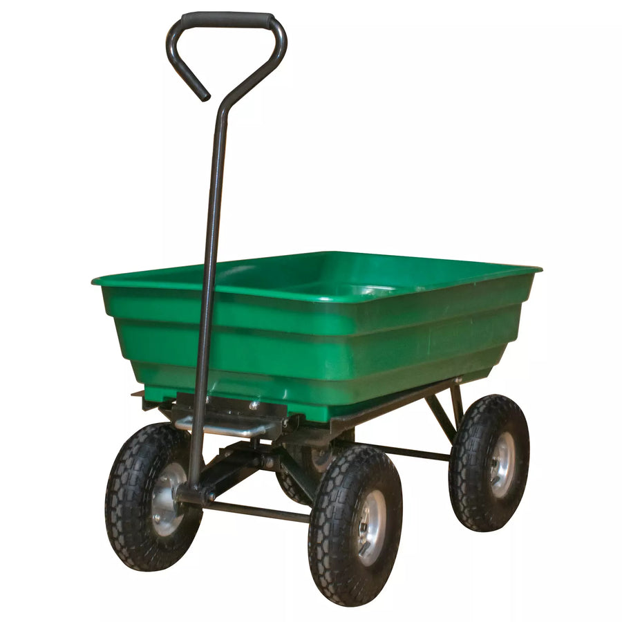 Carucior pentru gradina si curte, cuva basculanta, 125 L, roti cauciuc, verde