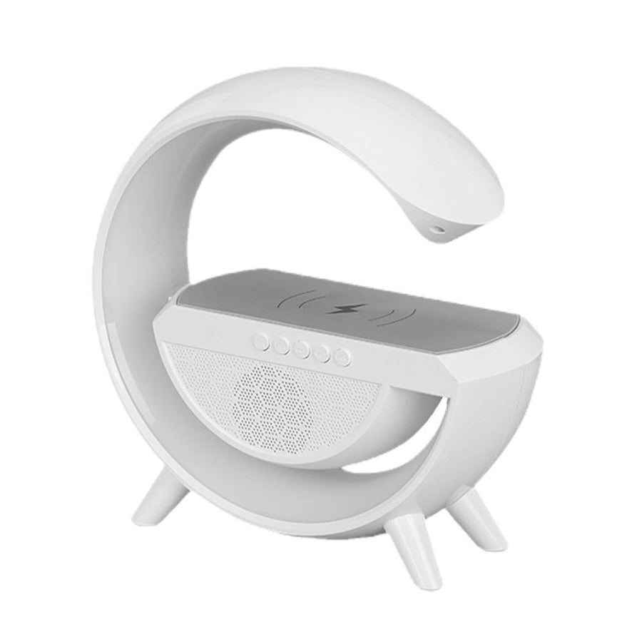 Lampă LED multifuncțională RGB cu încărcare wireless 15W și boxă Bluetooth, albă