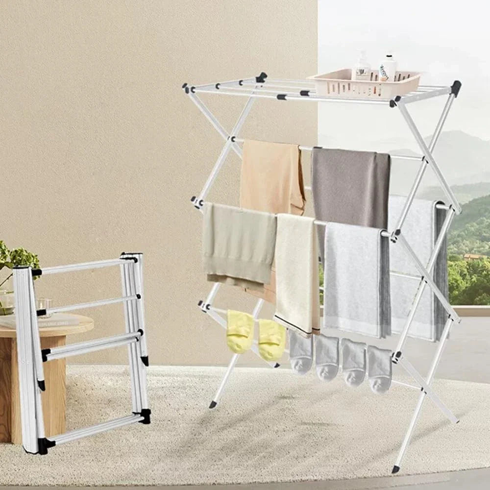 Uscator rufe metalic pliabil 3 niveluri, 11 bare, 74x103x38cm