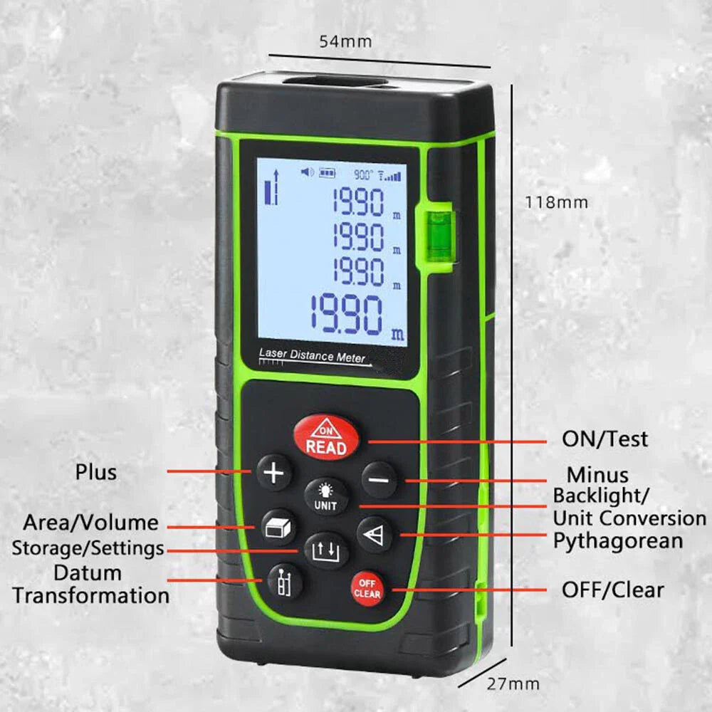 Telemetru laser 100m, Ecran LCD, precizie +/- 1.5mm, protectie IP54, calcul suprafata, calcularea volumelor, functii multiple, Negru