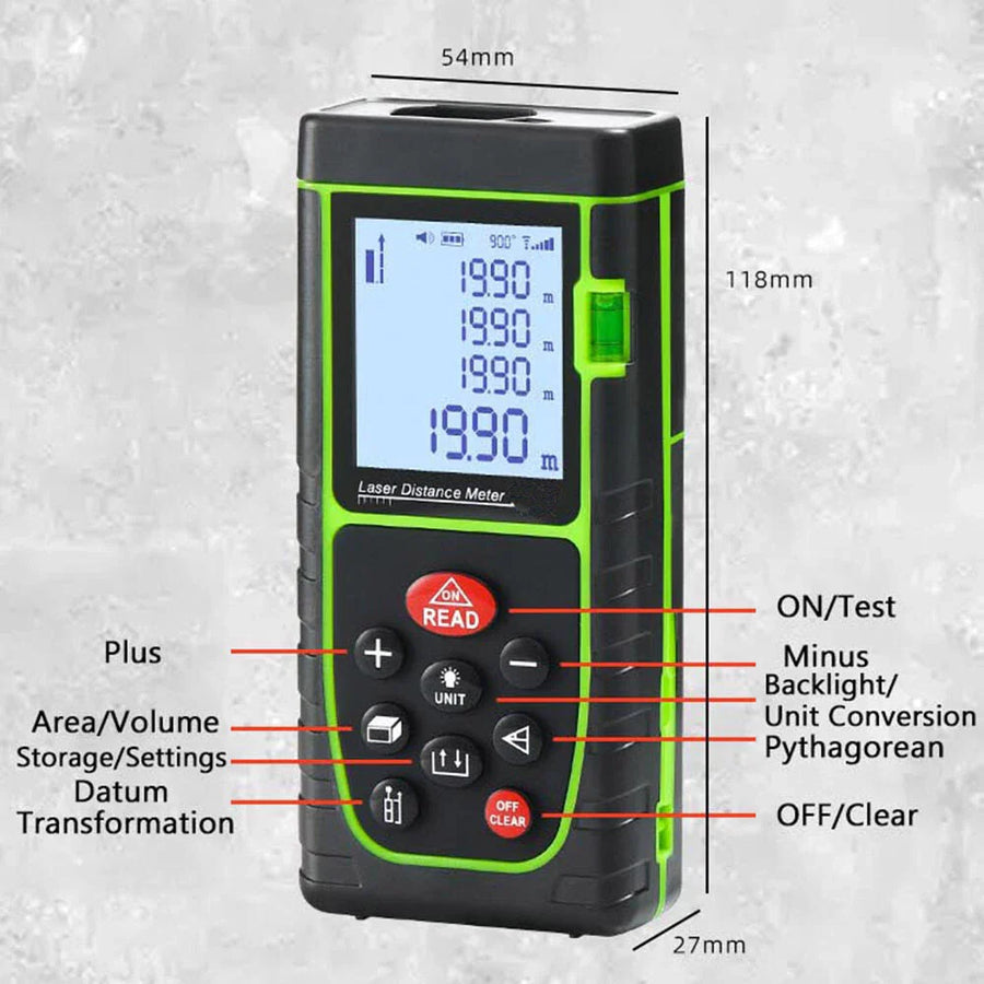Telemetru laser 100m, Ecran LCD, precizie +/- 1.5mm, protectie IP54, calcul suprafata, calcularea volumelor, functii multiple, Negru
