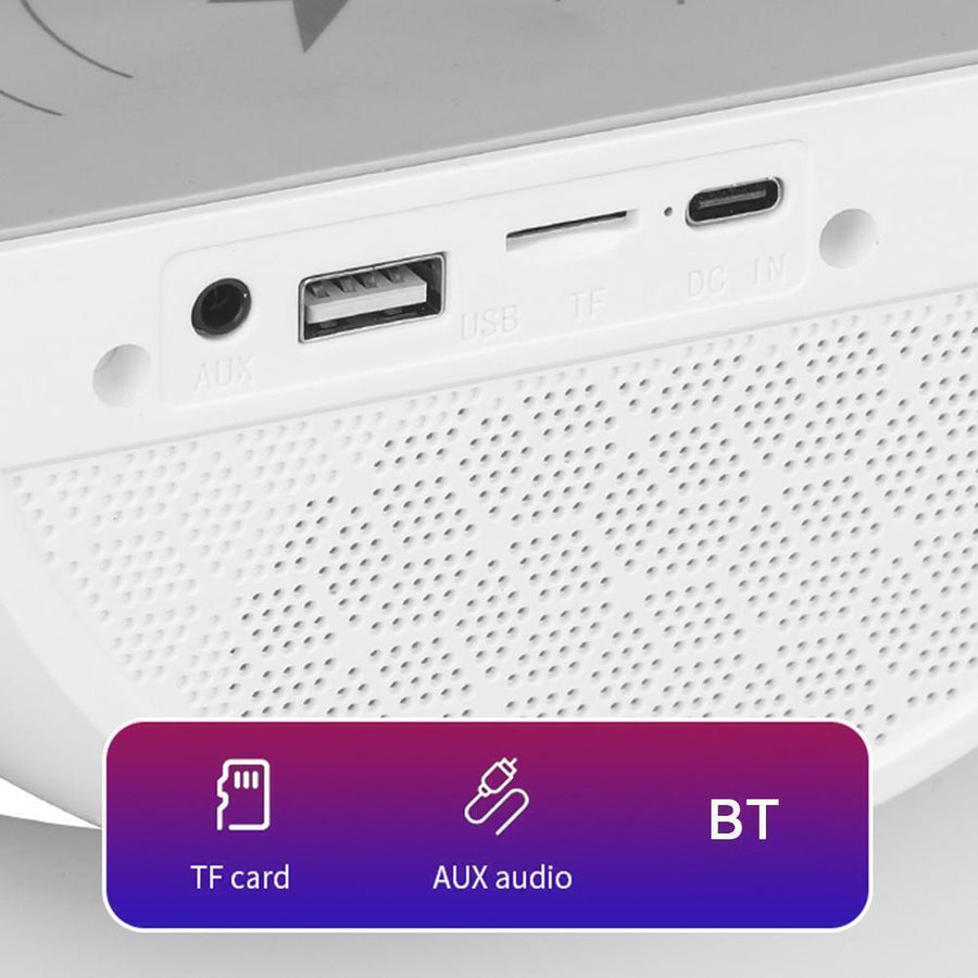 Lampă LED multifuncțională RGB cu încărcare wireless 15W și boxă Bluetooth, albă