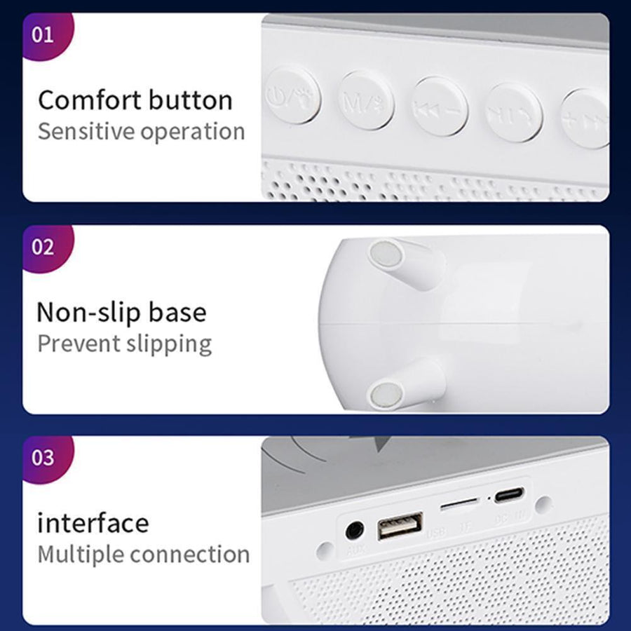 Lampă LED multifuncțională RGB cu încărcare wireless 15W și boxă Bluetooth, albă
