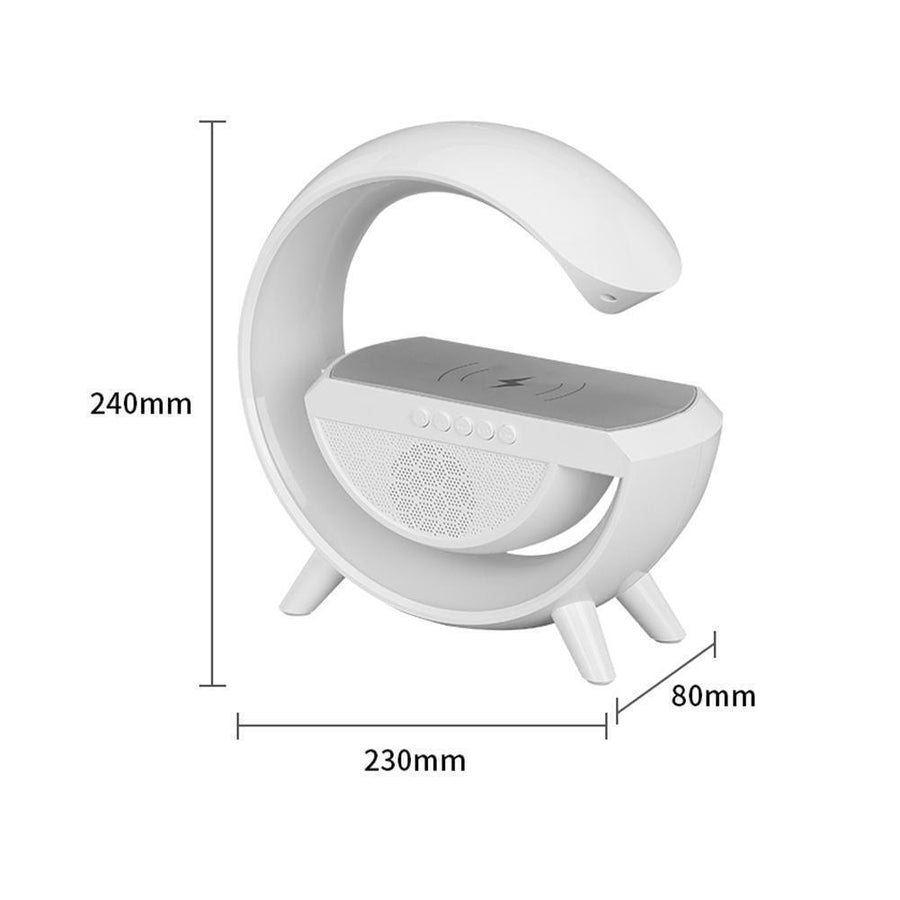 Lampă LED multifuncțională RGB cu încărcare wireless 15W și boxă Bluetooth, albă