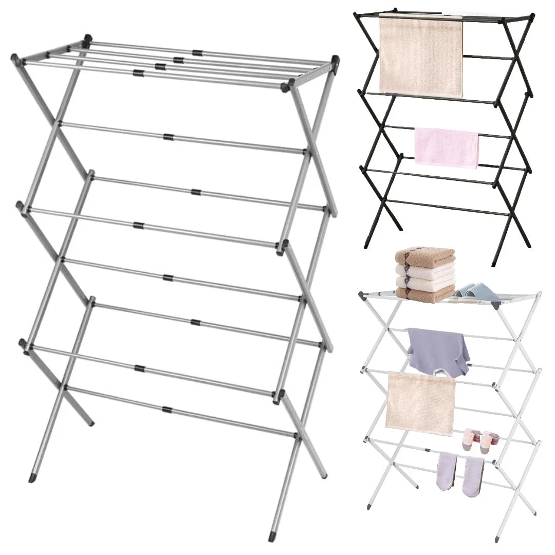 Uscator rufe metalic pliabil 3 niveluri, 11 bare, 74x103x38cm