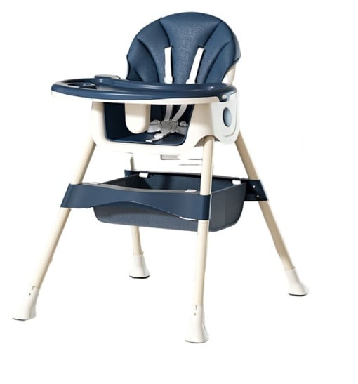 Scaun de Masa pentru Bebelusi si Copii cu Roti, Telescopic, Pliabil, Masuta Reglabila, Suport Picioare, Scaun cu Invelis Piele Artificiala, Centura Siguranta, Spatiu Depozitare, 97x73x65 cm