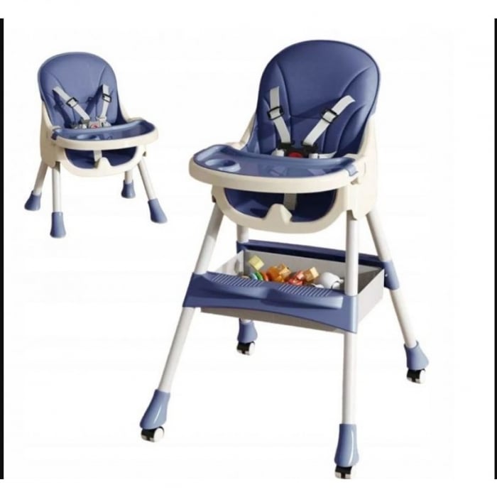 Scaun de Masa pentru Bebelusi si Copii cu Roti, Telescopic, Pliabil, Masuta Reglabila, Suport Picioare, Scaun cu Invelis Piele Artificiala, Centura Siguranta, Spatiu Depozitare, 97x73x65 cm