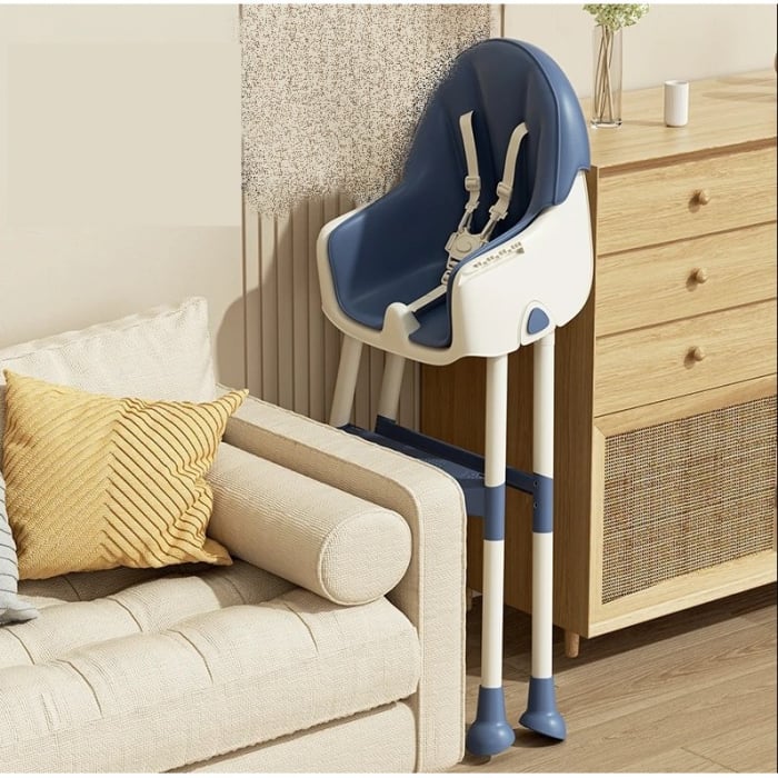 Scaun de Masa pentru Bebelusi si Copii cu Roti, Telescopic, Pliabil, Masuta Reglabila, Suport Picioare, Scaun cu Invelis Piele Artificiala, Centura Siguranta, Spatiu Depozitare, 97x73x65 cm