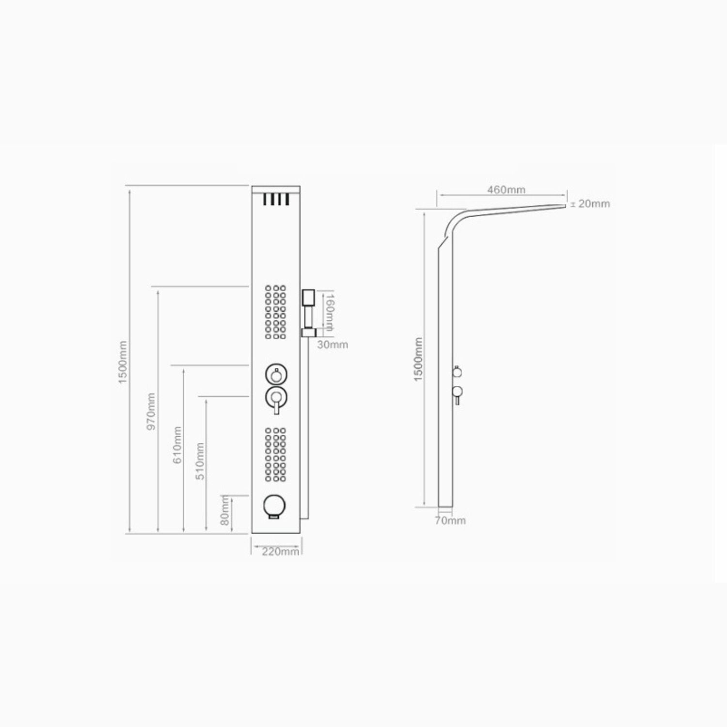 RESIGILAT - Set dus cu cap rectangular si baterie termostatata din inox, montaj pe perete, culori argintiu si auriu