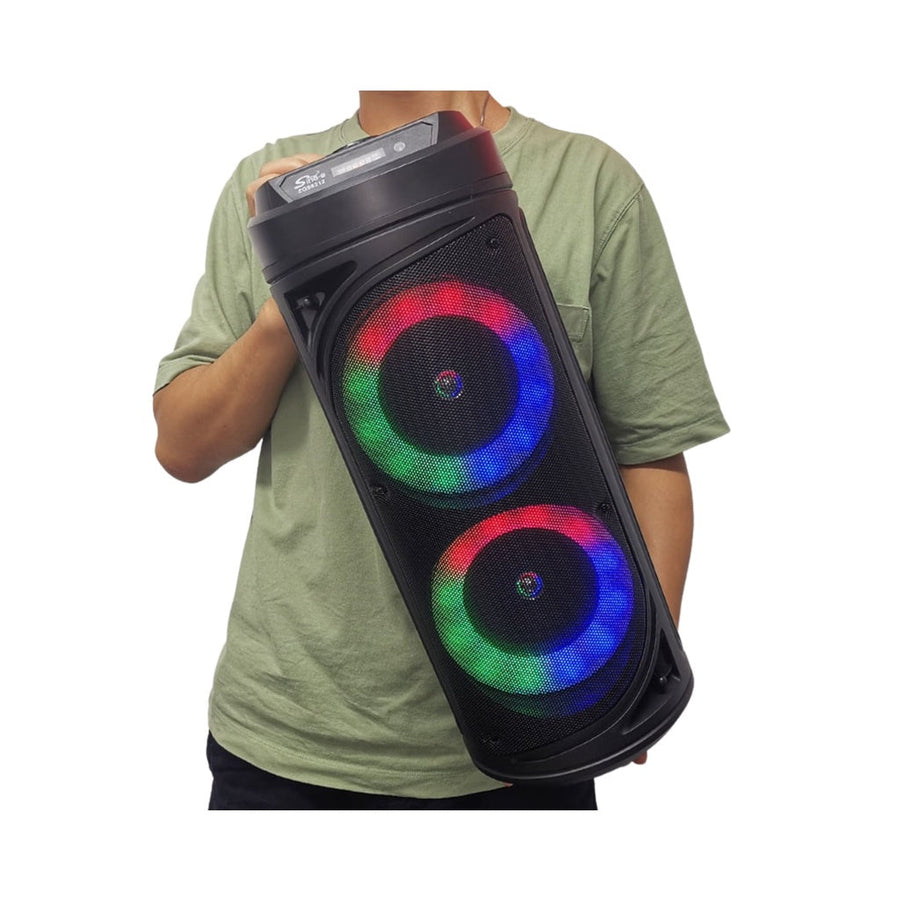 Boxa portabila Bluetooth cu difuzoare duale 8 inch, microfon karaoke, sunet puternic, lumini LED, autonomie mare
