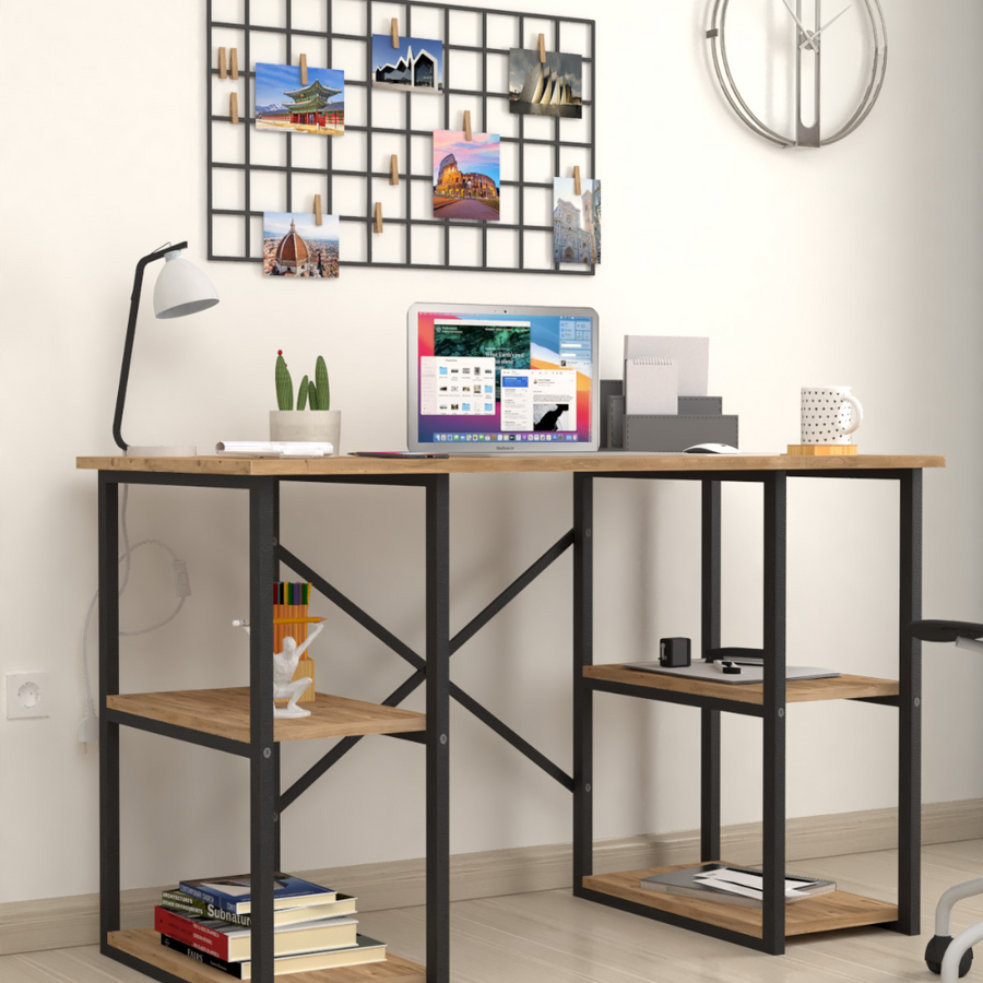 Birou cu 4 rafturi, masa pentru calculator, 120 x 60 x 73,8 cm