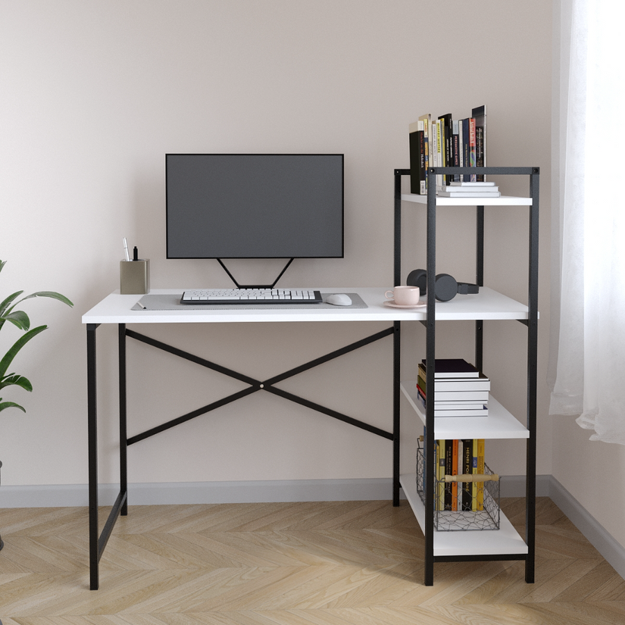 Birou  din PAL cu rafturi laterale, structura metalica, 119 x 55,6 x 110,3 cm