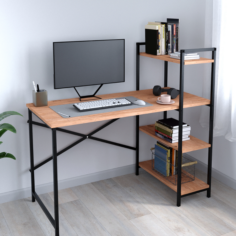 Birou  din PAL cu rafturi laterale, structura metalica, 119 x 55,6 x 110,3 cm