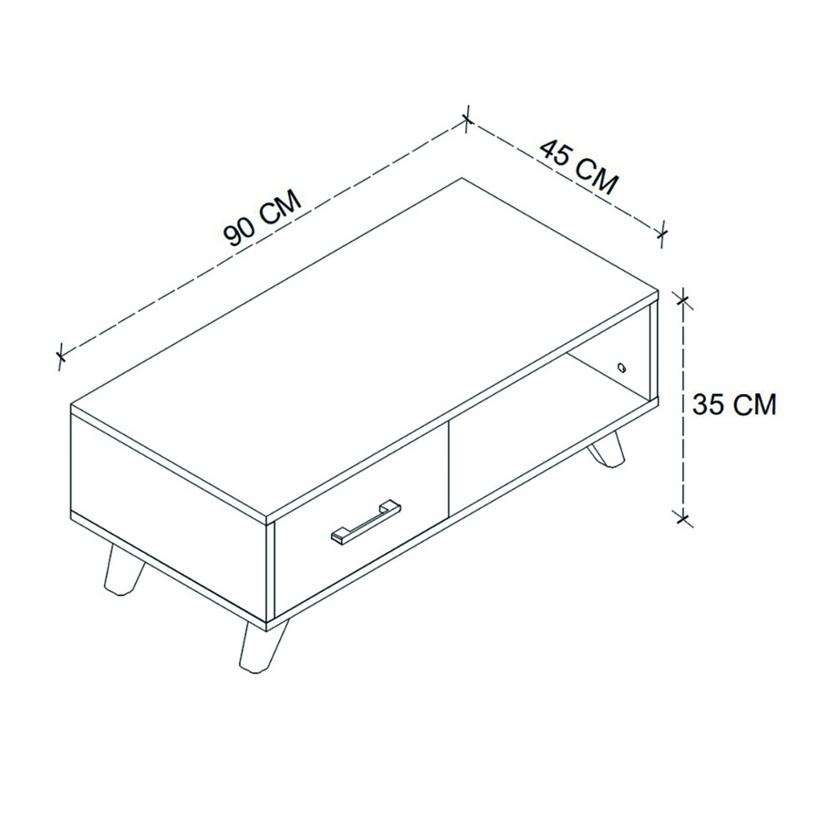 Masuta de cafea cu raft si 2 usi decorative, stejar safir si antracit, 90 x 45 x 35 cm