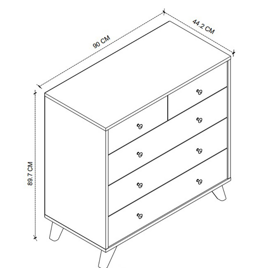 Comoda cu 5 sertare, 90 x 44,2 x 89,7 cm