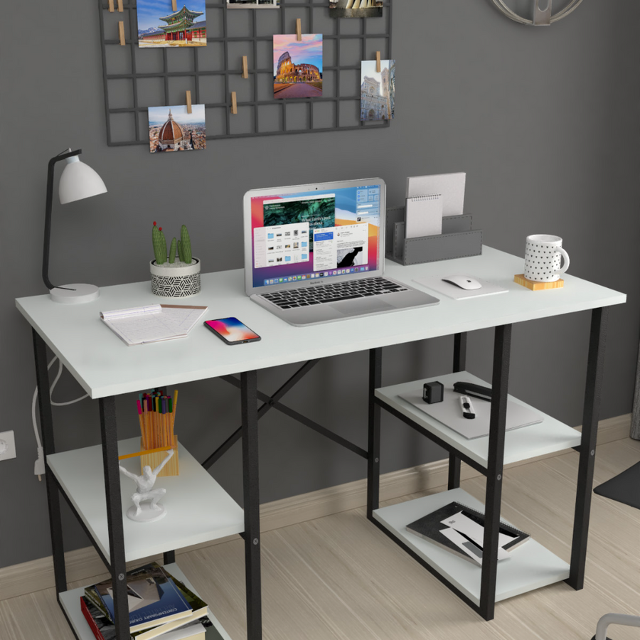 Birou cu 4 rafturi, masa pentru calculator, 120 x 60 x 73,8 cm