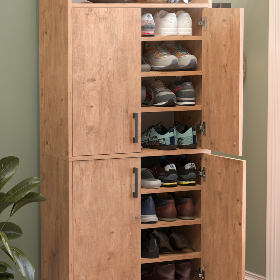 Pantofar modern 72x32x170 cm, cu 4 usi si 9 rafturi, pentru hol, intrare sau depozitare incaltaminte