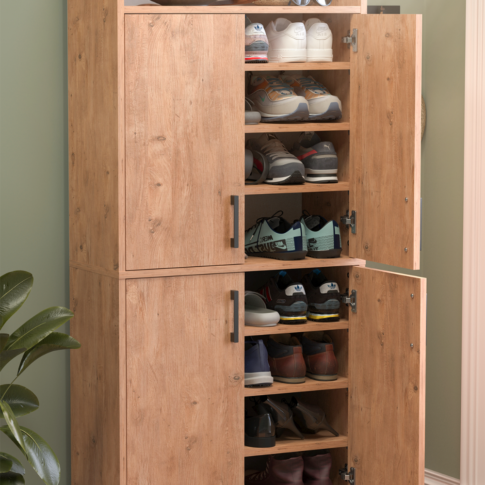 RESIGILAT - Pantofar modern 72x32x170 cm, cu 4 usi si 9 rafturi, pentru hol, intrare sau depozitare incaltaminte