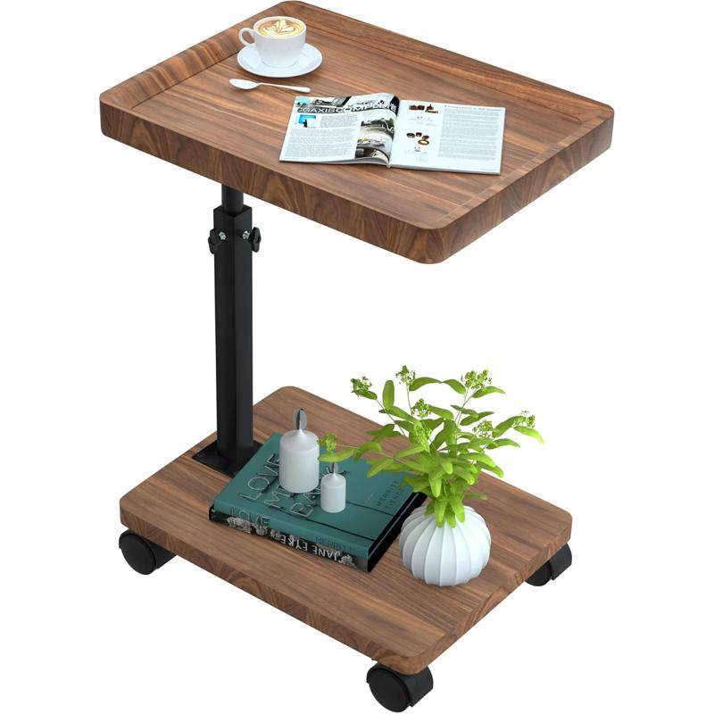 Masuta portabila pentru cafea, 2 blaturi MDF, inaltime ajustabila 45-80 cm, blat superior 40 x 30 cm, maro