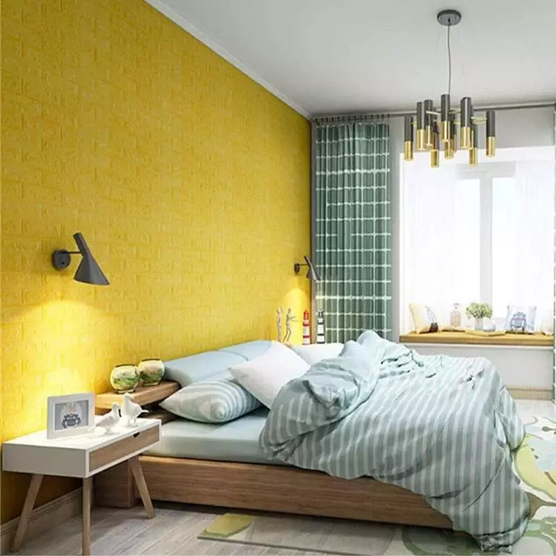 Tapet 3D caramida galbena  auto-adeziv pentru interior, 70 x 77 cm